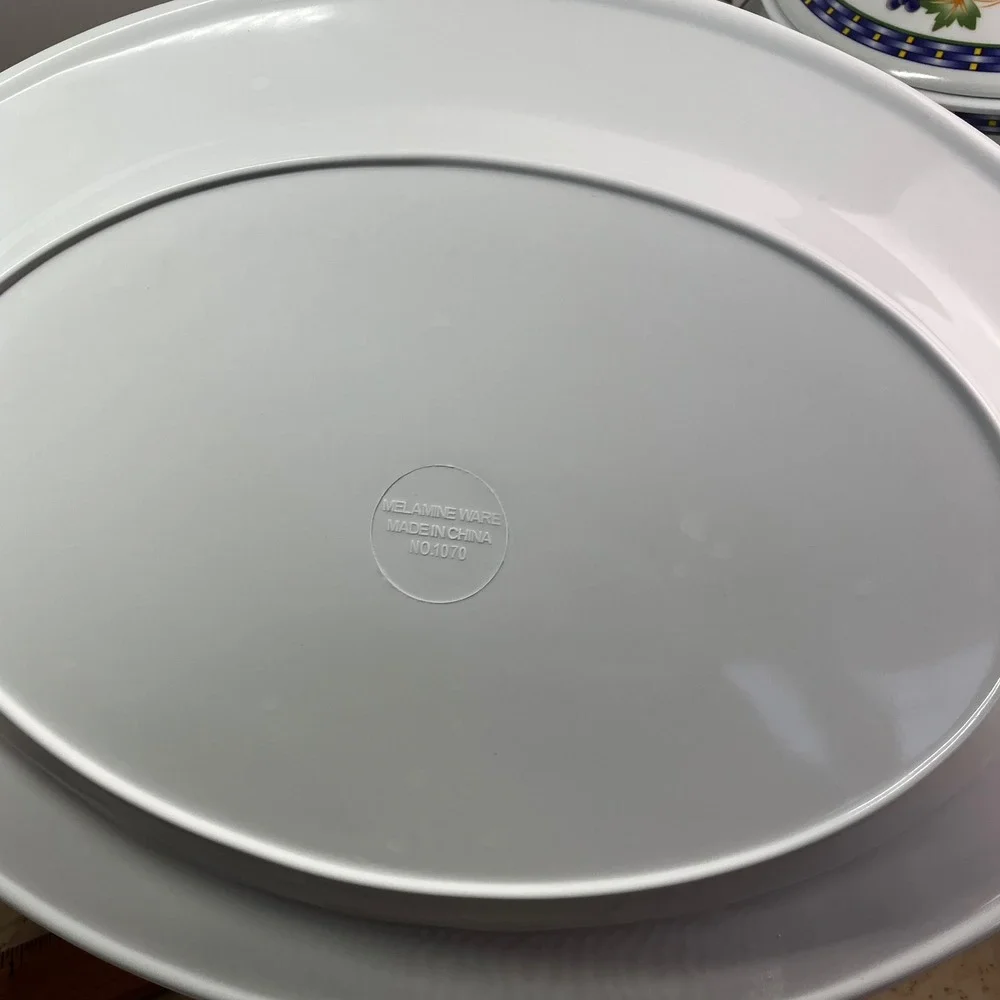 Melamine Ware Dinnerware Set 21pc White Grape Vine Pattern Platters Bowls Spoons